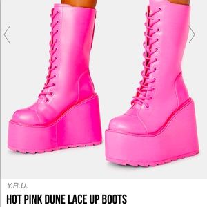 Y.R.U. Hot Pink Dune Lace Up Boots Dolls Kill